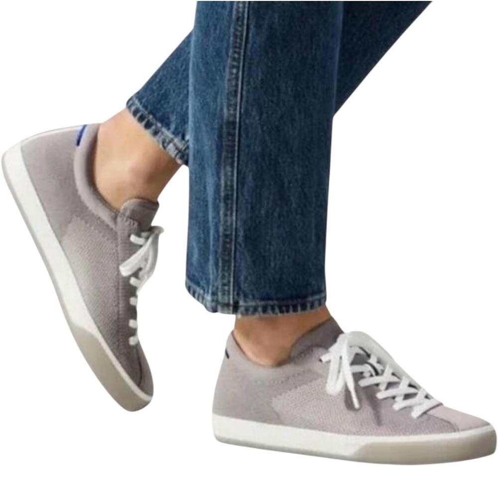 Rothy's The Lace Up Sneakers Ribbed Low Top Gum Soft Vintage Gray White 10